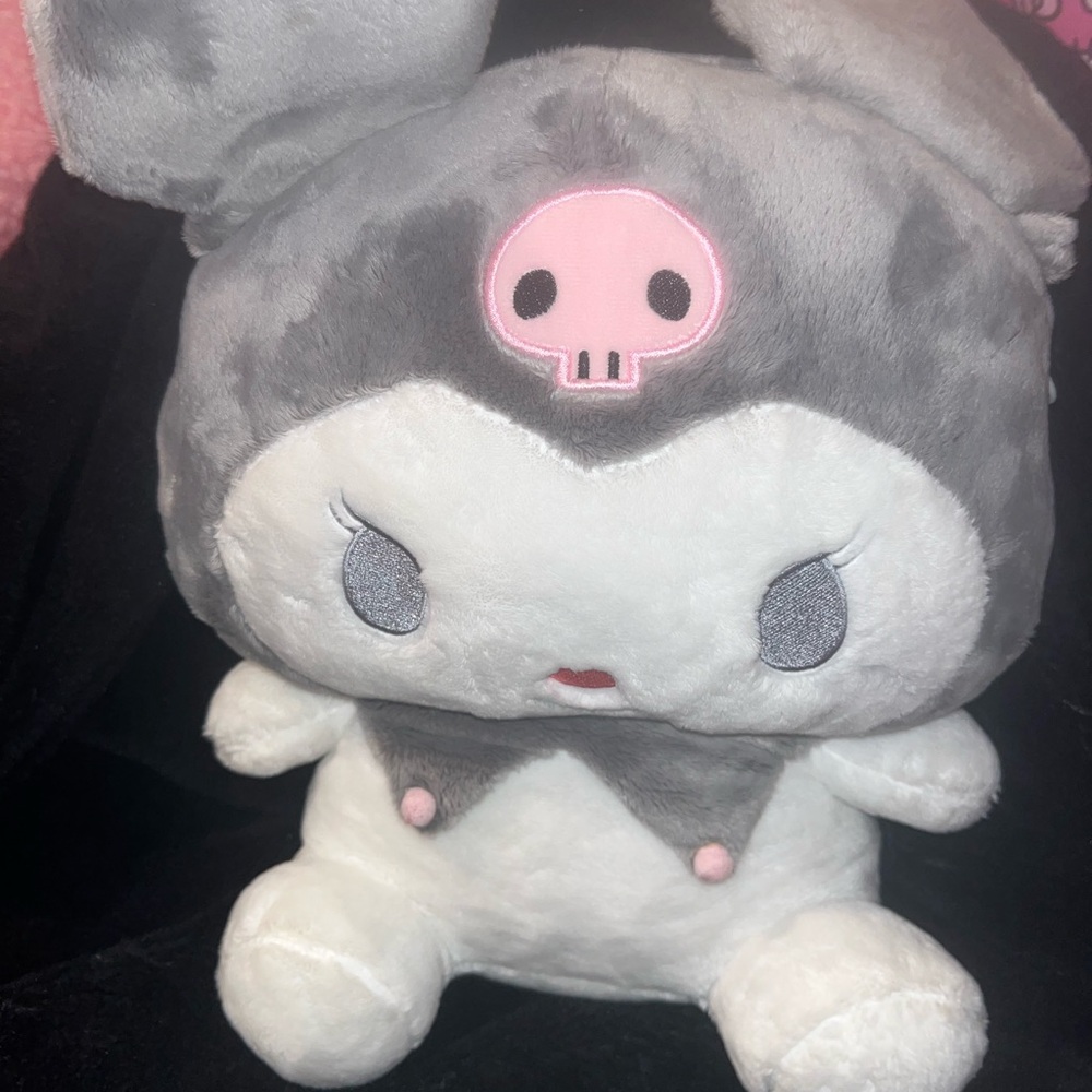 Gray and White Kuromi Plush Backpack